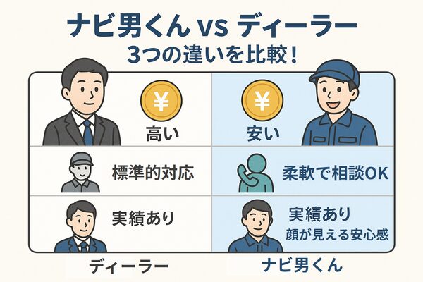 ディーラーとナビ男くんの違い（価格・対応・信頼性）