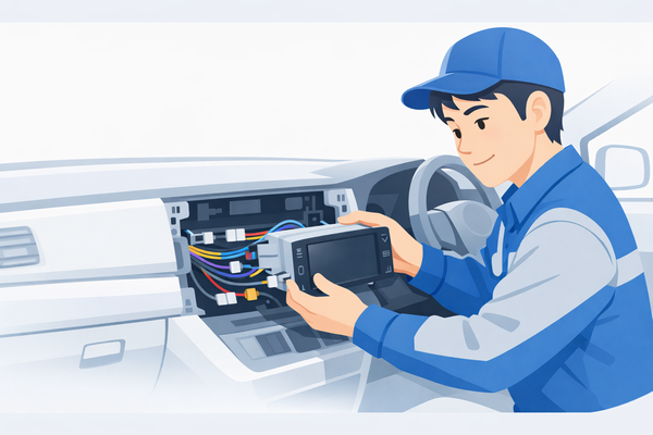 ナビ男くんの取り付けは不具合や車検に問題ないかを解説するイラスト