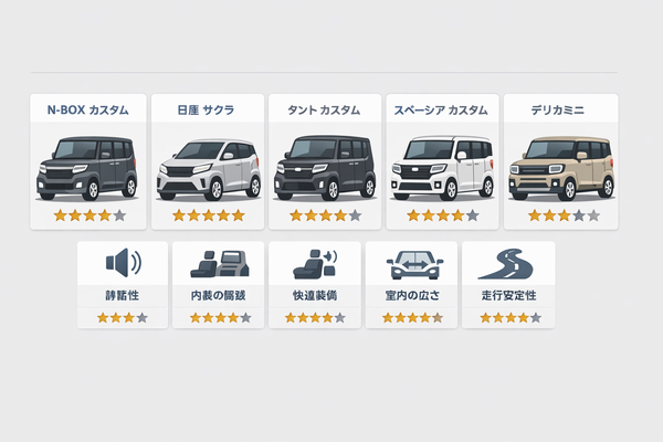 軽 自動車 高級車並み｜おすすめ5台と評価ポイントの早見図