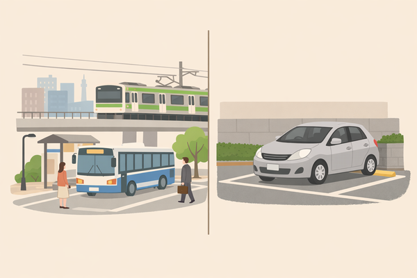 公共交通が充実した都市部では車がなくても生活できるイメージ