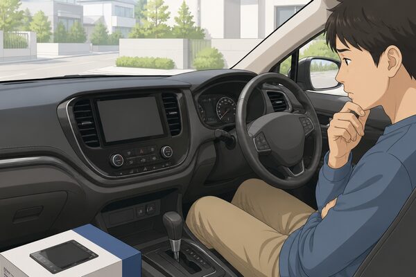 ディスプレイオーディオ一体型でカーナビ後付けができず困っている車内の様子