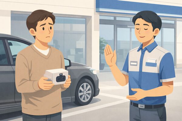 ドラレコ持ち込み取り付けを断られるイメージ（ディーラー・店舗対応）