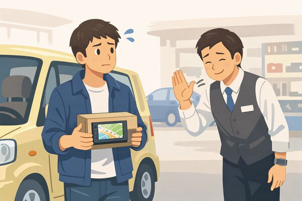 軽自動車 カーナビ 後付け どこに頼むか悩んでいるイメージ