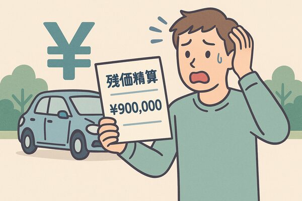 残クレの契約満了時に「残価精算90万円」の請求書を見て青ざめる利用者を描いたイラスト