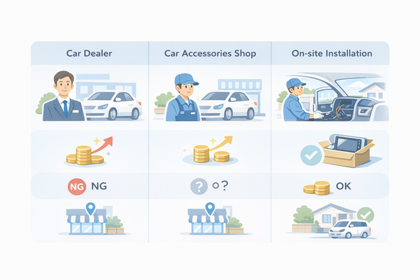 ディーラー・カー用品店・出張取付サービスの違い比較イメージ