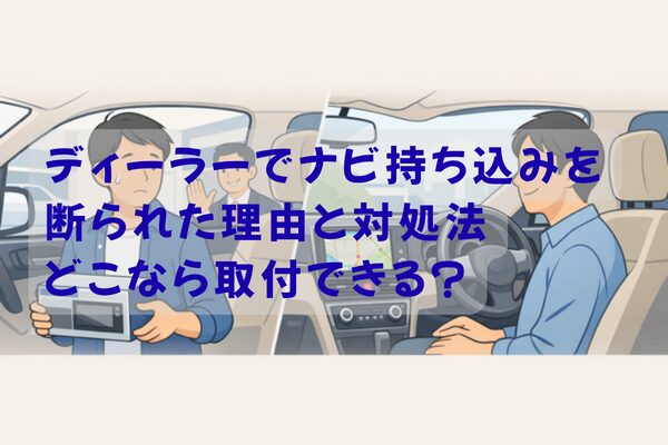 ディーラーでナビ持ち込みを断られた状況と、後付けで解決したイメージ