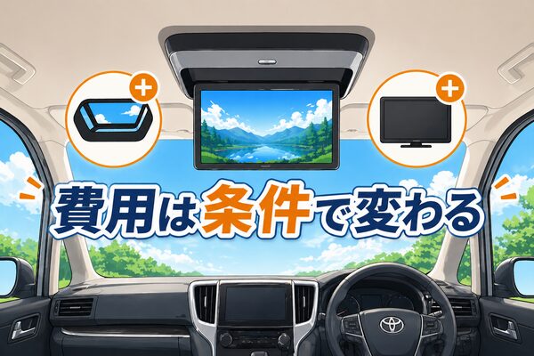 フリップダウンモニターの取り付け費用は条件（サンルーフ・モニターサイズ）で変わるイメージ