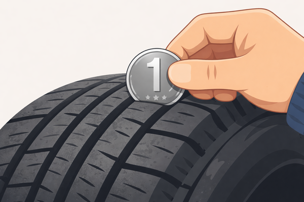 スタッドレスタイヤの溝に100円玉を差し込み寿命を確認する方法