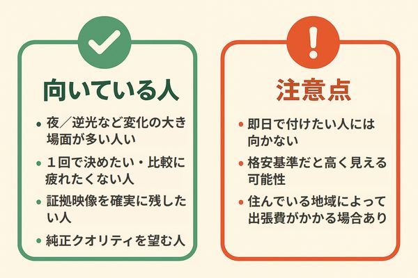 アルパイン×ナビ男くんが向いている人と注意点を２ブロックで比較したのイラスト