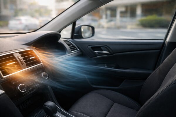 車のエアコン吹き出し口の温度差（左右で暖かさと冷たさが異なる状態）