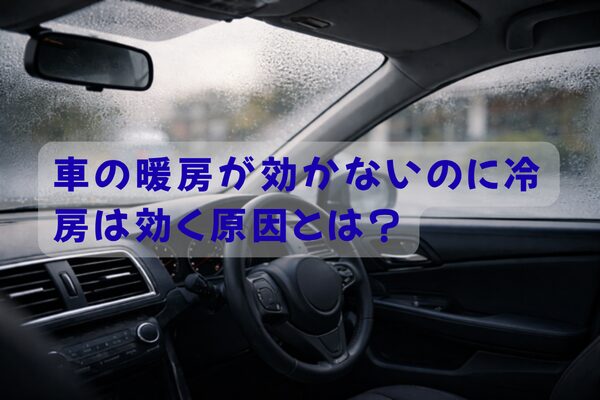 車の暖房が効かないのに冷房は効く状態で困っているドライバーと車内の様子｜故障かどうか判断するポイントを解説