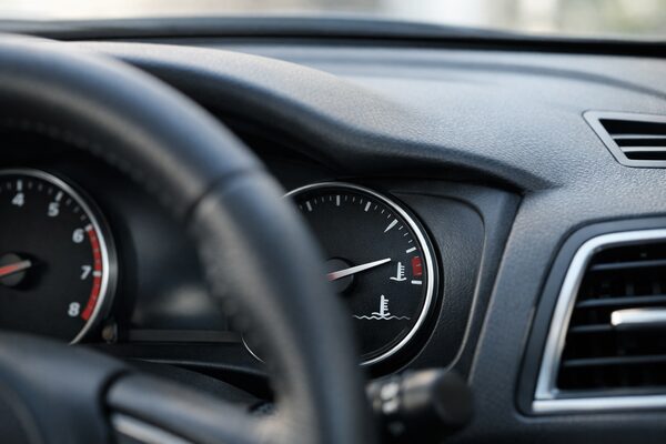 車の水温計の正常と異常の境界を示すメーターの状態（やや不安定な針の位置）