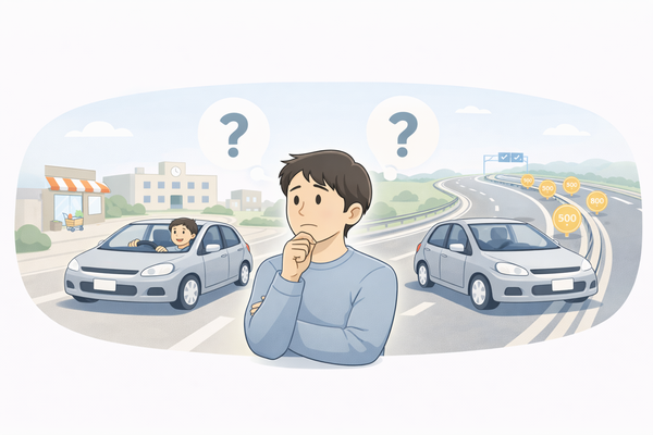 エンキロと定額リースのどちらを選ぶべきか迷っている様子を示したイメージ図