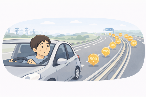 長距離運転が多い場合はエンキロの料金が増えやすく向いていないことを示したイメージ図