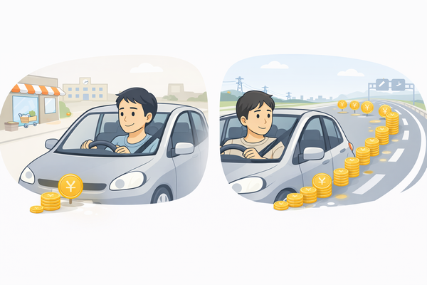 エンキロは走行距離の違いによって料金の感じ方が変わることを示したイメージ図