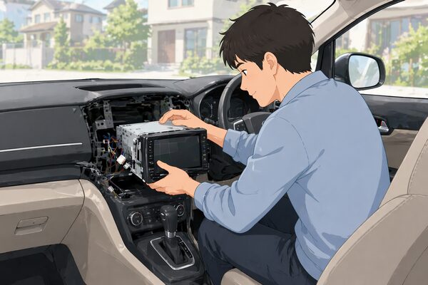 ノアのテレビキャンセラー取り付けでナビ裏にアクセスする作業イメージ