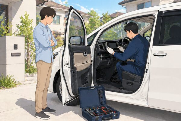 ノアのテレビキャンセラーを業者が出張で取り付けしているイメージ