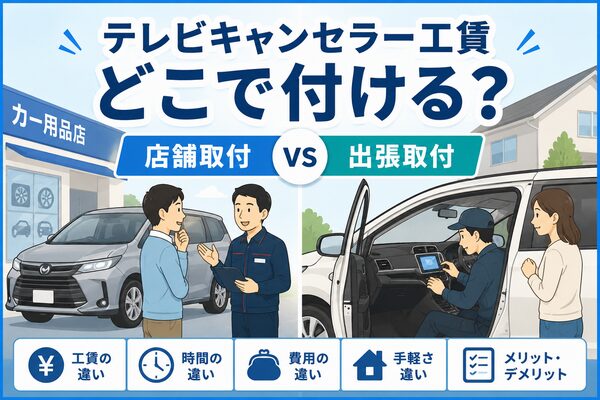 オートバックスのテレビキャンセラー工賃と店舗取付・出張取付を比較するイメージ