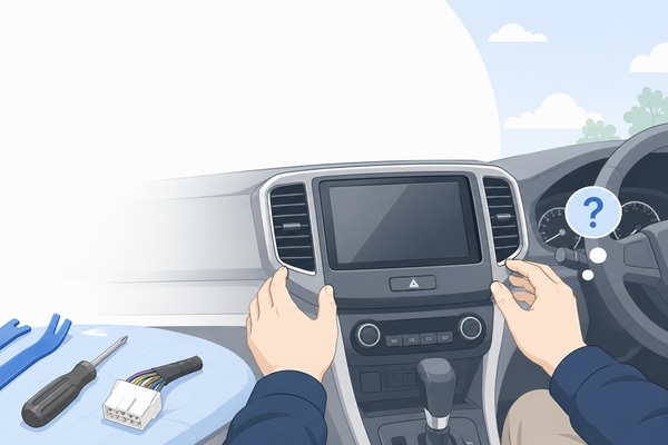 データシステムのテレビキット取り付け前に車内ナビまわりを確認するイメージ