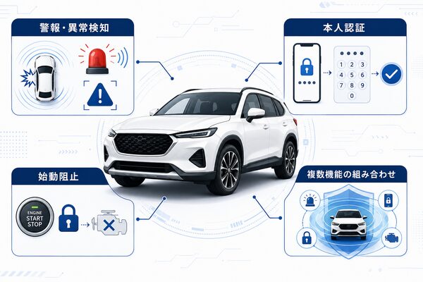 カーセキュリティの警報・本人認証・始動阻止・複合対策の違い